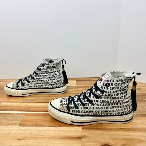 Vintage Converse Graduate Class of 1990 High Top Sneakers White Black Mens 5 - Picture 4 of 9